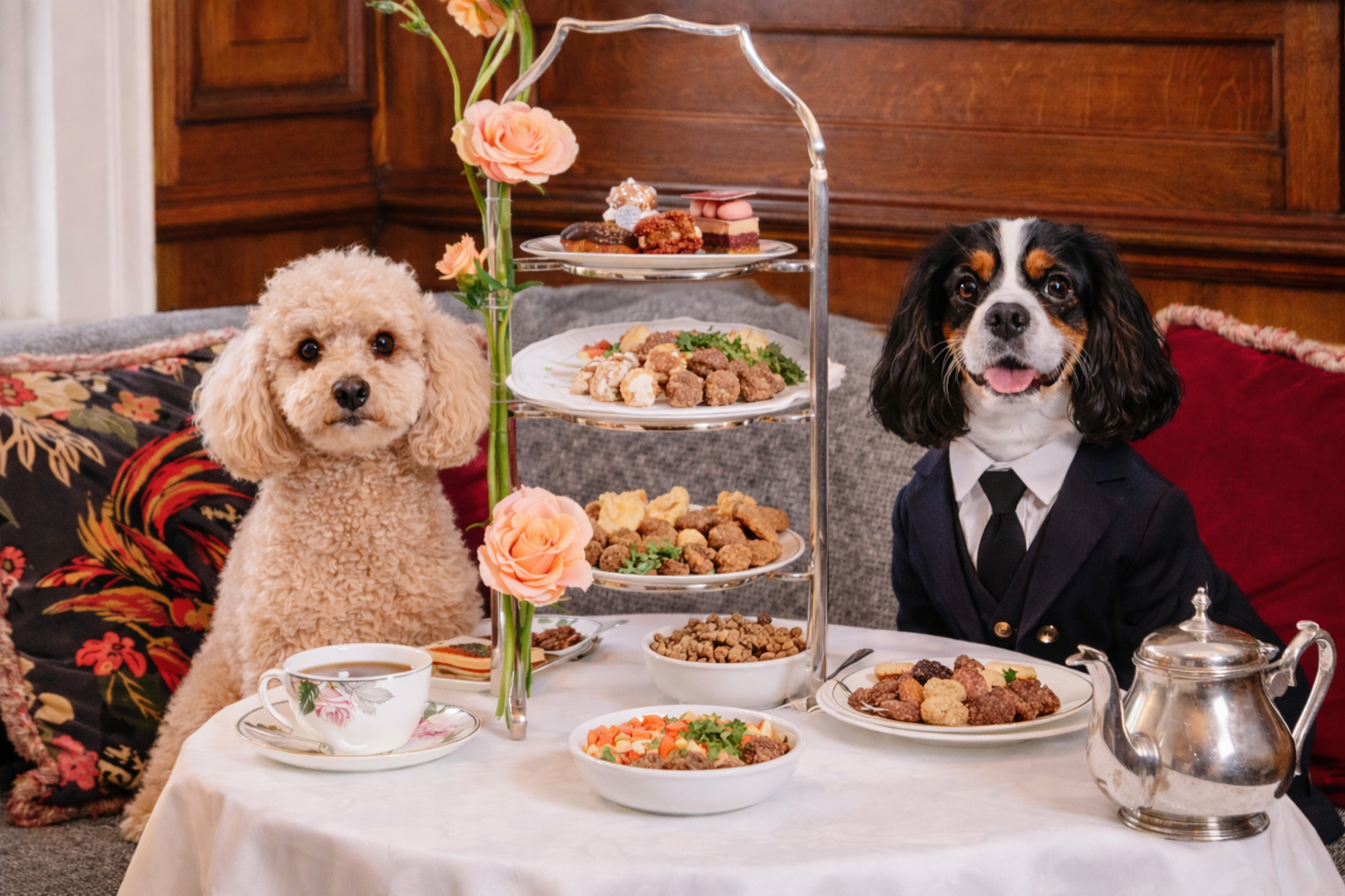 Nachmittagstee mit stilvollen Hunden